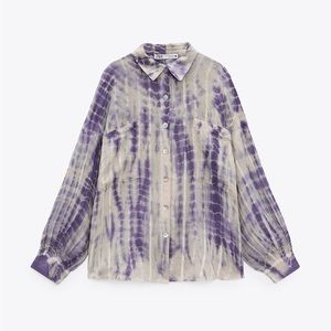 Zara Purple Tie-Dye Linen Blouse NWT